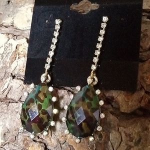 Vintage BETSEY JOHNSON Asian Jungle Camo Leopard Print Dangle Post Earrings.